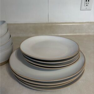 Threshold White and Tan Dinner Plate Set